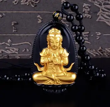 Aukštos Kokybės Aukso+ Natūralus Juodas Obsidianas, Išraižytas Buda Laimingas Amuletas Pakabukas Karoliai Moterims, Vyrams, pakabučiai Jadee Papuošalai