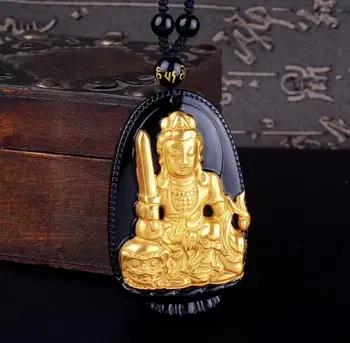 Aukštos Kokybės Aukso+ Natūralus Juodas Obsidianas, Išraižytas Buda Laimingas Amuletas Pakabukas Karoliai Moterims, Vyrams, pakabučiai Jadee Papuošalai