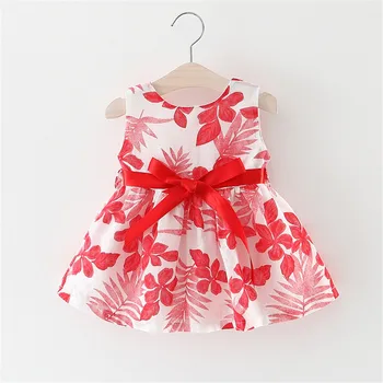 Naujas 2018 Baby Girl Dress Drabužiai Be Rankovių Spausdinimo Juostelės Laivapriekio Princesė Suknelė Vasaros Mados Mergina Birthday Party Dress