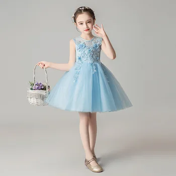 Šviesiai Mėlynos spalvos Tiulio Prom Gėlių Mergaitės Suknelė Vestuves Vaikų Gimtadienio Suknelė Gėlių Kūdikių Krikšto, Pirmosios Šventosios Komunijos Suknelės