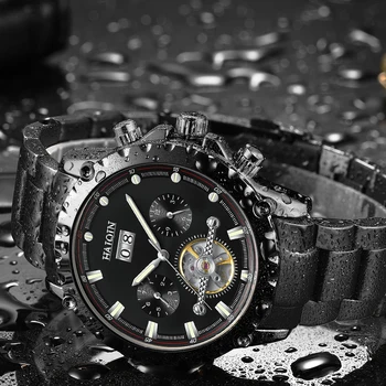 HAIQIN Black vyriški laikrodžiai Top Brand prabanga Mechaninė automatinė vyrų laikrodžiai vyrams Tourbillon atsparumas vandeniui Reloj hombres 2020 m.