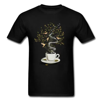Puodelis Svajones Viršūnes Tees Laisvalaikio Gyvenimo Marškinėlius Vyrų Arbatos Medis, Paukštis Atspausdinta Marškinėliai Black T-shirt Medvilnės Drabužius, Laisvalaikio Stilius