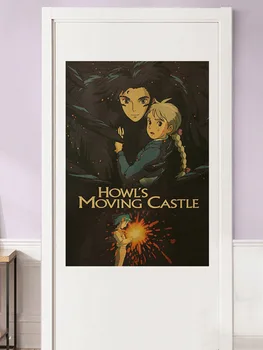 Hayao Miyazaki Anime Plakatai Howl ' s Moving Castle Retro Animacinių filmų Plakatą, Vaikų Kambario Sienų Apdaila Dažymas Komiksų Plakatas