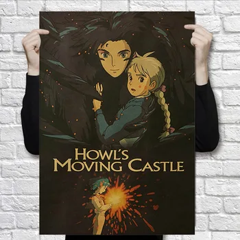Hayao Miyazaki Anime Plakatai Howl ' s Moving Castle Retro Animacinių filmų Plakatą, Vaikų Kambario Sienų Apdaila Dažymas Komiksų Plakatas