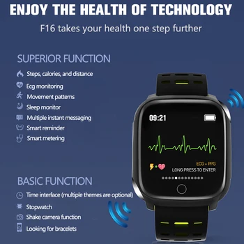 F16 Smart Apyrankę EKG+PPG Pedometer Žadintuvas Smart Watch Vyrų Širdies ritmas, Kraujo Spaudimas Vandeniui Smart Apyrankė/grupė