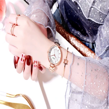Žiūrėti moterims moteriški laikrodžiai elegantiškas kvarciniai laikrodžiai prekės prabangus nerūdijančio plieno didelis apvalus rose gold vandeniui atsparus klasikinis stilius