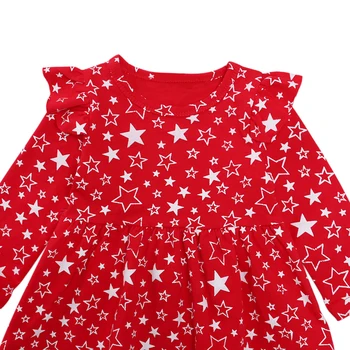 2018 Nauja Rudens Ir Žiemos Mergaitės Suknelė su Raudonomis Žvaigždėmis, Spausdinami Mados Mergaičių Suknelės Atsitiktinis-line Vaikams Drabužių 4-24 Mėnesių