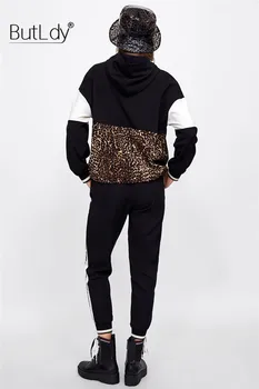 Leopardas Spausdinti Kratinys Kelnės Moterims Žiemos 2018 Elastinga Juosmens Kulkšnies Ilgis Sweatpants Dryžuotas Atsitiktinis Juodos Haremo Kelnės & Capris