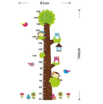 2016 naują atvykimo Pelėdos Beždžionė Medžio Aukštis Diagramos Vaikų Augimo Matavimo vaikų Darželio Sienos Lipdukas, Decal asd