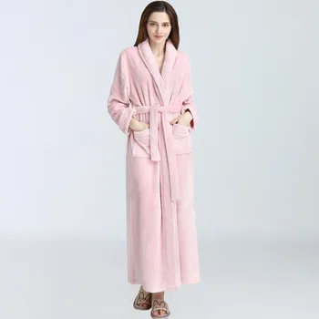 2020 m. Žiemos Flanelė Vonia, Chalatai Moters, Plius Dydis Moterų Sleepwear Kietas Tirštėti V-Kaklo, ilgomis Rankovėmis su Varčias Pižamą Panele