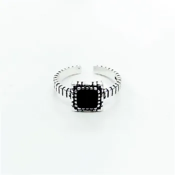 Naujas Paprastų Geometrinių 925 Sterlingas Sidabro Šviesą Papuošalai Black Crystal Boutique Aikštėje Rankų Darbo Anga Žiedai R427
