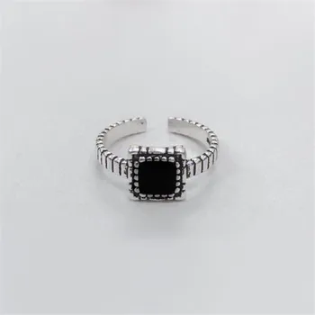 Naujas Paprastų Geometrinių 925 Sterlingas Sidabro Šviesą Papuošalai Black Crystal Boutique Aikštėje Rankų Darbo Anga Žiedai R427