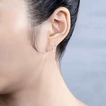 Asmenybės mergina 925 sterlingas sidabro auskarai kryžiaus pakabukas dizainas nekilnojamojo sidabro auskarai ne alergija gimtadienio dovana žavesio papuošalai