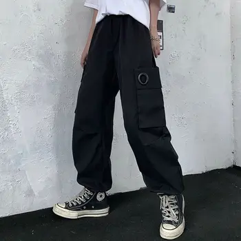 Rudenį korėjos Atsitiktinis Kelnės, vyriškos Mados Solid Color Multi-pocket darbo drabužiai Vyrams Streetwear Prarasti Hip-hop Tiesiai Mens Kelnės