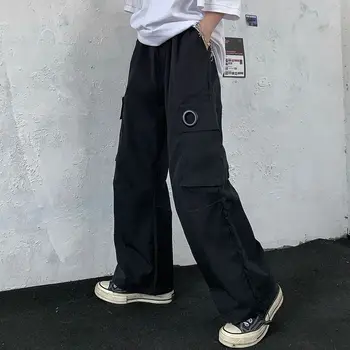 Rudenį korėjos Atsitiktinis Kelnės, vyriškos Mados Solid Color Multi-pocket darbo drabužiai Vyrams Streetwear Prarasti Hip-hop Tiesiai Mens Kelnės