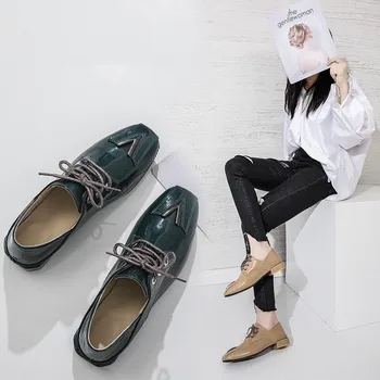 Moterų batai mados vieno batų nėrinių lakinės odos, metalo apdaila bling laisvalaikio bateliai butas batai mokasīni, moterų U29-28
