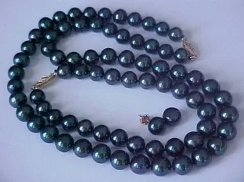 9-10mm baroko tahitian spalvotų juoda žalia perlų vėrinį 48inch