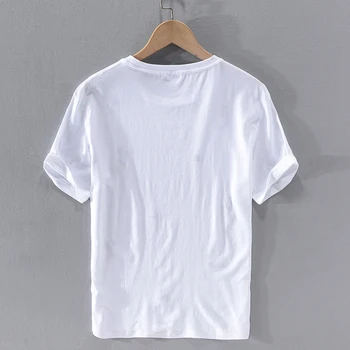 Nauja stiliaus trumpomis rankovėmis lino white t-shirt vyrai prekės atsitiktinis marškinėliai vyrams mados patogus marškinėlius mens chemise overhemd
