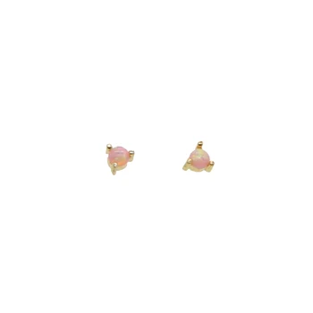 2,5 MM Šakės nustatymas pink fire opal pinky vieno akmens auskarai girl puikus antrasis stud minimalistinio 925 sidabro papuošalai