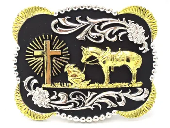 Christan Kaubojus Arklių Kryžiaus Vakarų Diržo Sagtis Sidabro Su Aukso