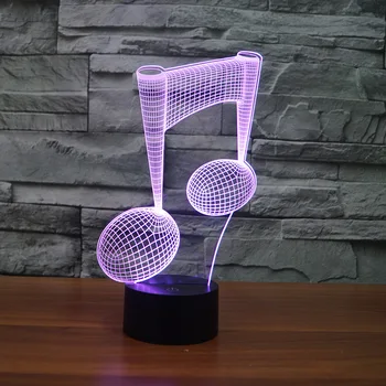 Creative 3D LED Nakties Šviesos Akrilo 7 Spalvų Touch Optinė Iliuzija Muzikos Simbolis Stalo Lempa Namų Dekoro Modelis Miega Dekoras