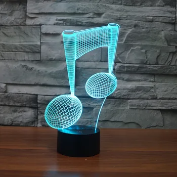 Creative 3D LED Nakties Šviesos Akrilo 7 Spalvų Touch Optinė Iliuzija Muzikos Simbolis Stalo Lempa Namų Dekoro Modelis Miega Dekoras