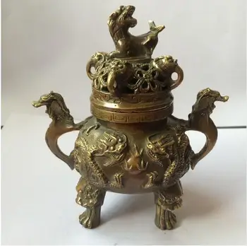 Kinijos kolekcija antikvariniai bronzos apdaila dragon tiger smilkalų metalo amatų AAAAAA Nemokamas pristatymas