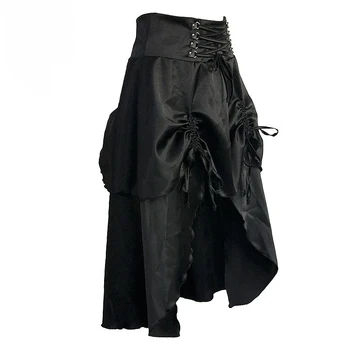 Sladuo Seksualus Gothic Black Satin Nėrinių Mažas Juosmens Steampunk Sijonas Moterims Parodijos Kostiumas Derliaus Sijonai Kostiumas