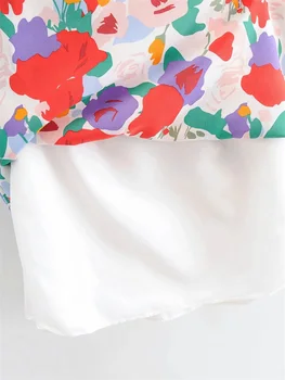 Moterų Kvadratinių Kaklo Gėlių Spausdinti Mini Suknelė Su Sluoksniuotos Rankovėmis