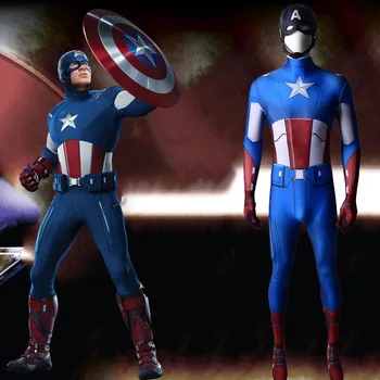 Superherojus Kapitonas Amerika Cosplay Kostiumų Zentai Lycra Spandex Jumpsuit Bodysuit Helovinas Kostiumas Disfraces Para Suaugusiems/Vaikams