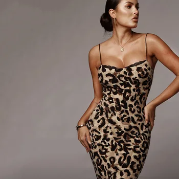 2020 Naujas Dirželis Nėrinių Spausdinti V-kaklo Suknelė Moterims Leopardas Spausdinti Seksualus Bodycon Off Peties Vasarą Sexy Juoda Klubas Naktį Šalis