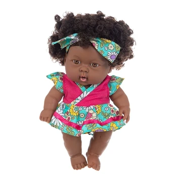 20cm Amerikos Atgimsta Juoda Rankų darbo Lėlės Silikono Vinilo Curl Baby Girl Lėlės Žaislas