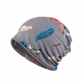 Moterų Skrybėlę Kaklo Šaliką Multi-Naudoti Plunksnos Spausdinti Vėjo Turbaną Baggy Beanie Kepurė HATRX0030