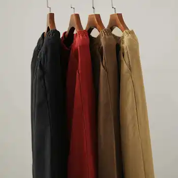 Naujas 2021 Moterys Pavasarį, Rudenį Kelnės Aukštu Juosmeniu Derliaus Korėjos Tiesios Kelnės Elegantiškas Diržas Laisvas Medvilnės Streetwear Y382