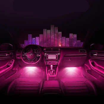Spalvinga Automobilio LED Atmosfera Lemputė, Salono Apšvietimas, Auto Programėlė Balsas Kontroliuoti Šviesos 48Led RGB Muzikos Ritmą Lempos