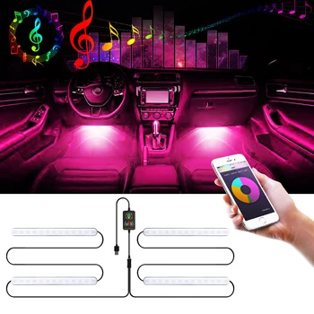Spalvinga Automobilio LED Atmosfera Lemputė, Salono Apšvietimas, Auto Programėlė Balsas Kontroliuoti Šviesos 48Led RGB Muzikos Ritmą Lempos