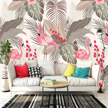Custom 3d tapetai Šiaurės paprasta flamingo atogrąžų lapų TV foną, freskos aukštos kokybės atspari vandeniui medžiaga