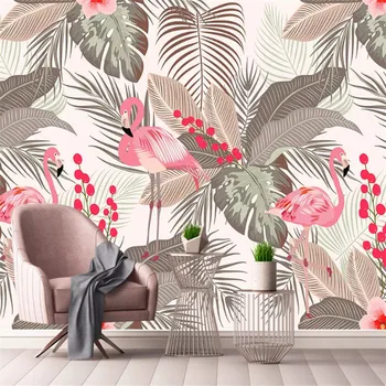 Custom 3d tapetai Šiaurės paprasta flamingo atogrąžų lapų TV foną, freskos aukštos kokybės atspari vandeniui medžiaga