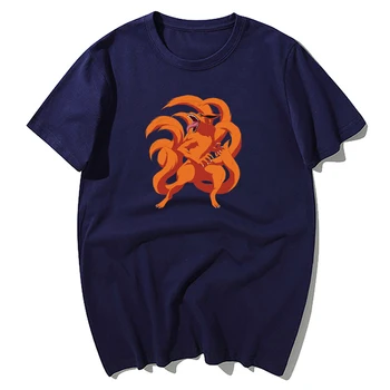 Japonų Anime Naruto Kyuubi Spausdinti marškinėliai Mados Vyrų Marškinėliai Hip-Hop Top Medvilnės marškinėliai Vasaros Vyrų Priežastinis Tshirts Streetwear