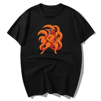 Japonų Anime Naruto Kyuubi Spausdinti marškinėliai Mados Vyrų Marškinėliai Hip-Hop Top Medvilnės marškinėliai Vasaros Vyrų Priežastinis Tshirts Streetwear