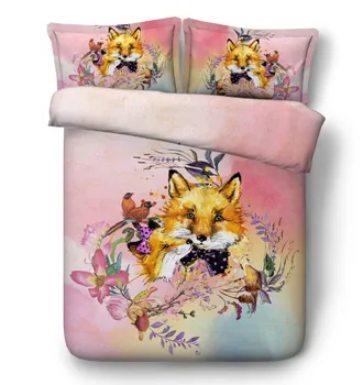 Fox Patalynės komplektas Gėlių Gėlių antklodė antklode padengti paklodės lapas lininis Kalifornijos Karalius ir karalienė dydžio, visiškai dvigule lova krepšyje 4PCS
