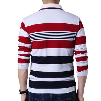 BROWON Rudenį Atsitiktinis Vyrų T-shirt Balta ir Raudona Juostele Modelis Fitneso ilgomis Rankovėmis Turn-žemyn Apykaklės vatos Pagaliukai Juostele Drabužiai