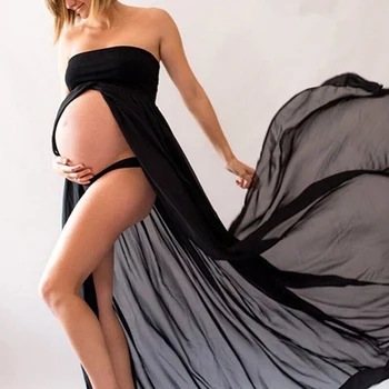 Motinystės Suknelė Vientisa Spalva Vamzdžio Viršaus Šifono Bendras Ritininės-Priekiniai Nėščioms Moterims Mopping Ilgas, Maxi Suknelė Nėščioms Suknelė