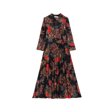 Rudenį 2020 Naujas Megzti Suknelę Temperamentas ilgomis Rankovėmis Plius Dydis Atspausdinta V-kaklo Suknelės Moteris Drabužiai
