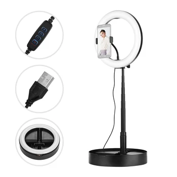 Nešiojamų 10 Colių LED Žiedo Užpildyti Selfie Šviesos su Mobiliojo Telefono Laikiklis Reguliuojamas Šviesos Stendas USB Powered Studija Lempos fotografija