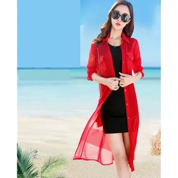 UHYTGF Naujas megztinis plius dydis paltai Vidutinio ilgio Moterų Paplūdimio apsauga nuo saulės, vasaros drabužių plonas ir lengvas Šifono viršūnes paltai 1473