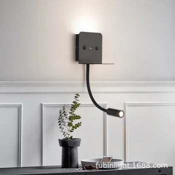 Šiuolaikinių Led Miegamasis Šviesos su Lentyna, USB Kroviklis Vonios kambarys Skaitymo Šviesos Fono Naktį Šviesos diodų (Led) Sienos Lempos ZM111205