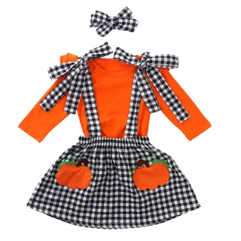 Emmababy Baby Girl Padėkos Drabužių Rinkinys Orange Viršuje + Pledas Suspender Sijonas + Lankelis 1-5Y Vaikams, Vaikų Festivalis Komplektai