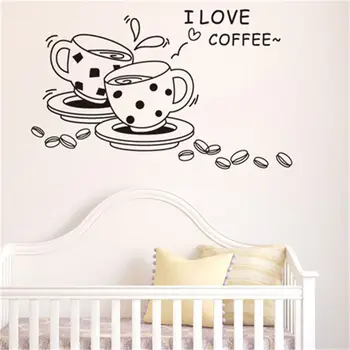 1Pc aš myliu kavos vinilo sienos Lipdukas, decal nuimamas mielas kavos puodelio sienos lipdukas Virtuvė