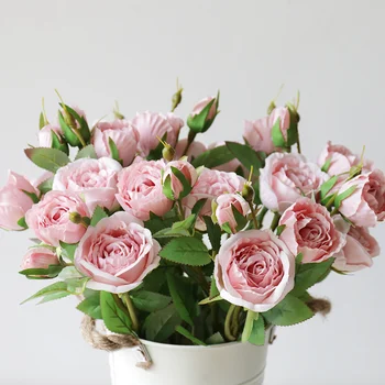 2 Galvutės 1 Bud Šilko Rožės Dirbtinės Gėlės Nuotakos Puokštė Nekilnojamojo Touch Netikrą Rose Senovinių Namų Lentelė, Vestuvių Dekoravimas Puošmena